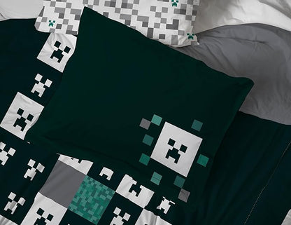 Jay Franco Minecraft Creeper Full Comforter Set - 7 Piece Gamer Bedding Includes Sheet Set & Pillow Covers - Super Soft Checkered Bedding