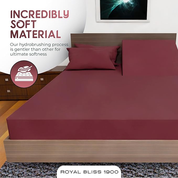 Top Split King Sheets Sets for Adjustable Bed, 4 Pcs Deep Pockets Double Brushed Microfiber Sheets, 34 Inch Split Top Fitted Sheet, 1 King Flat Sheet and 2 Pillowcases - Burgundy