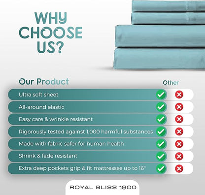 Split California King Sheets Sets - 5 Pcs Set - Split California King Sheets for Adjustable Bed Cal King Split Sheets Sets for Adjustable Bed California King Split Sheets (Aqua)