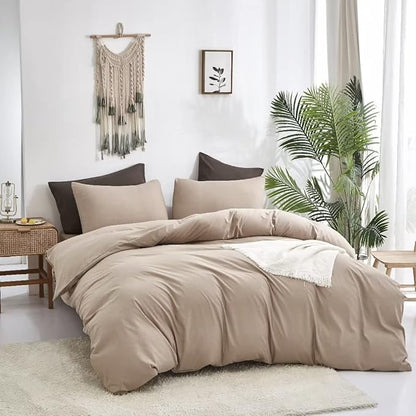 CLOTHKNOW Khaki Full Size Comforter Set Taupe Bedding Comforter Sets Soft Tan Bedding Beige Coffee Comforter with 2 x Pillow Cases
