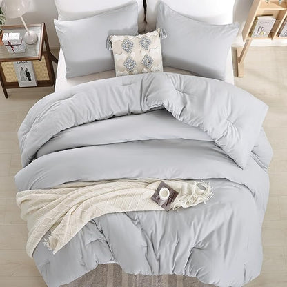 weigelia Grey Queen Comforter Sets - Soft Warm Light Grey Comforter for Queen Size Bed (1 Comforter, 2 Pillowcases)