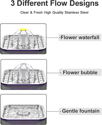 Wonder Creature Crystal Cat Water Fountain Stainless Steel Lid, 101oz/3L | Pet Fountain with Transparent Base, Quiet Pump, LED Indicator Light, Triple Filtration, 3 Flow Modes for Cats and Dogs