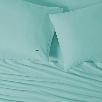 Lacoste 100% Cotton Percale 3-Piece Sheet Set – Cool, Crisp, Matte, and Durable, Oeko-Tex Certified – Solid, Water Blue, Twin