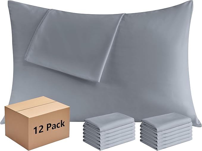 Pillowcases Queen 12 Pack, 20x30 Pillow Cases with Envelope Closure, Soft Plain Brushed Microfiber Covers Breathable Wrinkle-Resistant, Gray