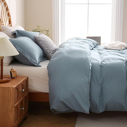 JSD Dusty Blue Duvet Cover Set Twin Size, 2 Piece Microfiber Kids Duvet Cover with Pillow Sham, Zipper Closure, Comforter Not Included