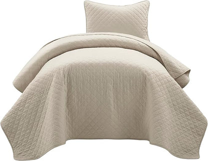 Lush Decor Ava Quilt Diamond Pattern Solid 2 Piece Oversized Bedding Blanket Bedspread Set - Twin-XL - Neutral