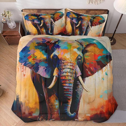 Queen Size Comforter Set with 2 Pillowcases, Painting Colorful Elephant Soft 3 Pcs Bedding for Kids and Adults Bedroom Bed Decor