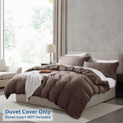 Nestl Chocolate Brown Duvet Cover Full Size - Soft Prewashed Full Size Duvet Cover Set, 3 Piece, with Zipper Closure, 1 Duvet Cover 80x90 inches and 2 Pillow Shams
