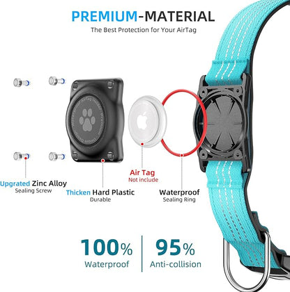Upgrade Dog Collar with AirTag Holder, IP68 Waterproof, Blue, M