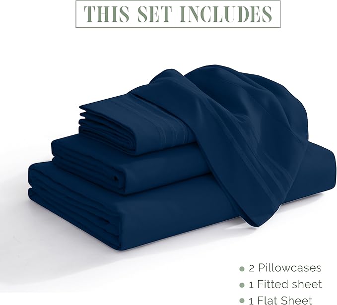 Elegant Comfort Luxurious 1500 Premium Hotel Quality Microfiber 4-Piece Sheet Set, 18-24 Inches Deep - Extra Deep Pocket Sheets - Ultra Soft 4PC Deep Pocket Sheets, Full, Navy Blue