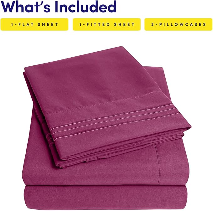 1500 Supreme Collection California King Sheet Sets Berry Purple - Luxury Hotel Bed Sheets and Pillowcase Set for Cal King Mattress - Extra Soft, Elastic Corner Straps, Deep Pocket Sheets Berry Purple