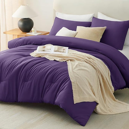 CozyLux Full Size Comforter Set Purple, 3 Pieces Solid Breathable Quilted Bedding Sets, Luxury Lightweight Soft Bed Set with Down Alternative Comforter and 2 Pillowcases for All Seasons
