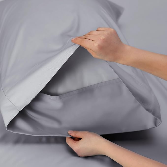 Bedsure King Size Sheet Set, Cooling Sheets, Rayon Derived from Bamboo, Deep Pocket Up to 16", PureWoven, Breathable & Soft, Bed Sheets, Hotel Luxury Silky Bedding for Hot Sleepers, Silver Grey