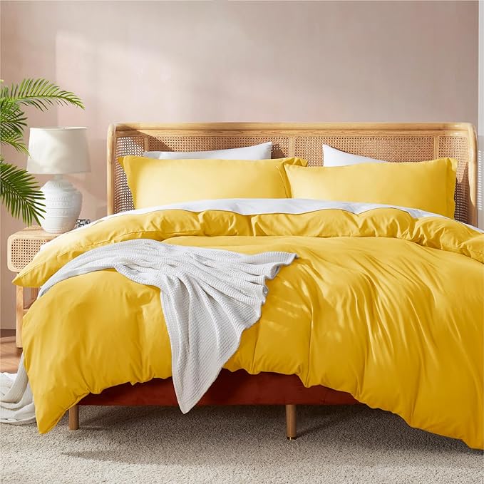 Nestl Yellow Duvet Cover Full Size - Soft Double Brushed Full Size Duvet Cover Set, 3 Piece, with Button Closure, 1 Duvet Cover 80x90 inches and 2 Pillow Shams