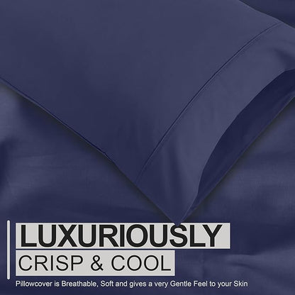RUVANTI 100% Cotton Sheets – Split King Size Percale Bedding, Cooling & Breathable, Durable with a Crisp, Soft & Comfortable Feel, 16" Deep Pocket, 5-Piece Set, Crown Blue