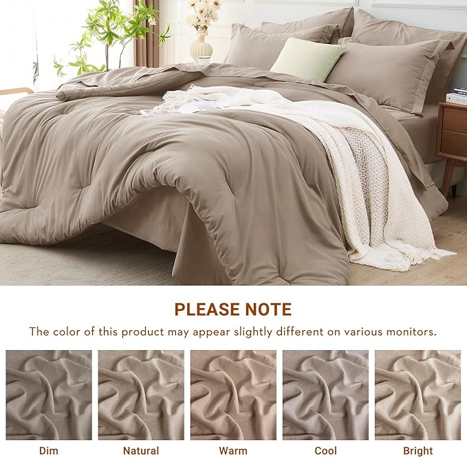 MUXHOMO 7 Pieces Full Comforter Set, Soft Bed in a Bag Full Size, All Season Bedding Set with Comforter, Flat Sheet, Fitted Sheet, Pillowcases & Shams, Linen
