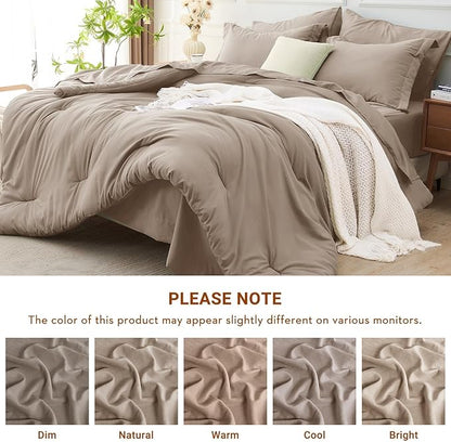 MUXHOMO 7 Pieces Full Comforter Set, Soft Bed in a Bag Full Size, All Season Bedding Set with Comforter, Flat Sheet, Fitted Sheet, Pillowcases & Shams, Linen