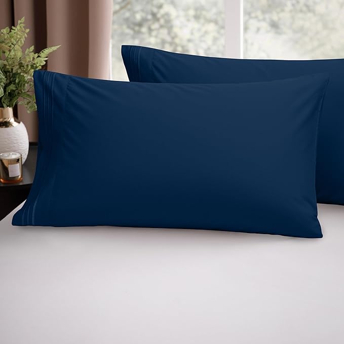 Elegant Comfort Luxury Ultra-Soft 2-Piece Pillowcase Set - 1500 Premium Hotel Quality Microfiber Double Brushed - Wrinkle Resistant, Standard/Queen, Navy Blue