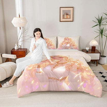 Erosebridal Kawaii Girly Comforter Set 3D Anime Gifts Bedding Sets, Japanese Girl Bedding for Kids Girls Lady Women Aesthetic Princess Bedding Comforter Sets Twin Size