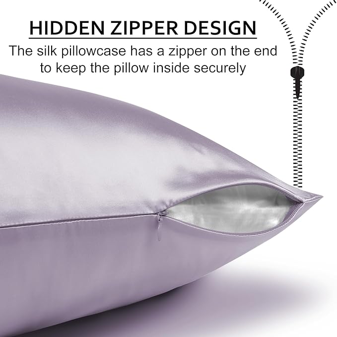 Ravmix Silk Pillow Cases with Zipper, 21momme Mulberry Silk Pillowcase for Hair Skin Health, Soft Smooth Breathable Cool Pillow Cover for Beauty Sleep with Gift Box 1PC(Queen 20"x30", Lilac)