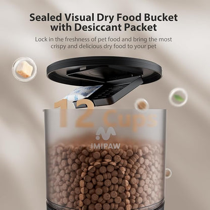 IMIPAW Automatic Cat Feeder with Camera and Water Fountain, HD AI Pet Recognition, APP Remote Control, Timed Food Dispenser, Two-Way Audio, Night Vision Function, 3L Fountains for Drinking with Filter
