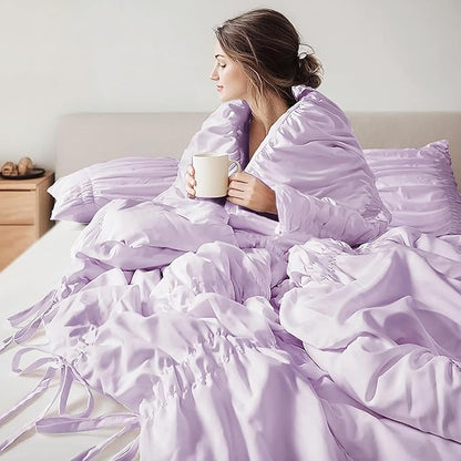 Intelligent Design Twin Comforter Set Ruched Shabby Chic Comforters for Twin Size Bed, All Season Lightweight Purple Ruffle French Country Bedding Set, Sham, Ella, Twin/Twin XL, Lavender 2 Piece