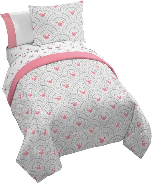 Disney Minnie Mouse Full Sized Comforter Set - 7 Piece Bedding Includes Sheet Set & Pillow Covers - Super Soft Cozy Pink Mandala Bedding