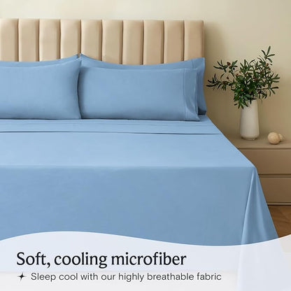 LuxClub 5 PC Split King Sheet Set, Breathable Luxury Bed Sheets, Deep Pockets 18" Eco Friendly Wrinkle Free Cooling Sheets Machine Washable Hotel Bedding Silky Soft - Sky Split King