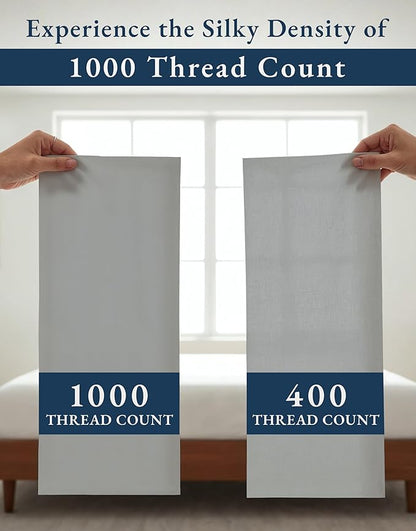 100% Egyptian Cotton Sheets Queen Size Set – 1000 Thread Count Silky Sateen Weave Sheets, 15" Secure Fit Deep Pocket Queen Sheet Set, Naturally Breathable, Hotel-Quality Luxury You Can Feel - Silver