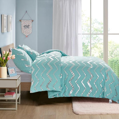 Menghomeus Aqua Comforter Set Twin XL Size Teal and Silver Bed Comforter 3 Piece Lightweight Microfiber Bedding for Teen Girls Boys (2 Pillow Cases + 1 Decorative Pillow Sham)