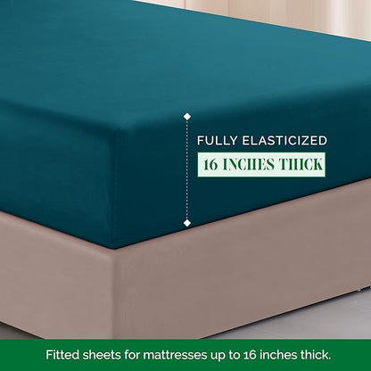 Elegant Comfort Luxurious 1500 Premium Hotel Quality Microfiber Three Line Embroidered Softest 4-Piece Bed Sheet Set, Wrinkle and Fade Resistant, Twin/Twin XL, Marine Teal