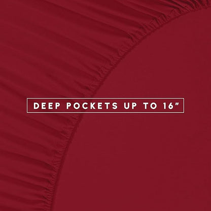Elegant Comfort 8-Piece Pinch Pleated Comforter Set - All Season Complete Bed in a Bag, Includes 4pc Smart Sheet Set, Bed Skirt, Comforter, Matching Pillowcases and Shams, King/Cal King, Wine Red