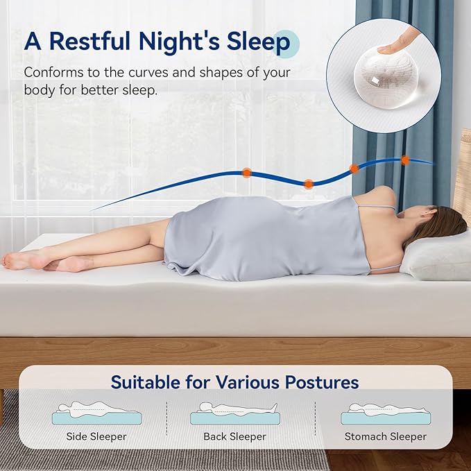 Amazon Basics Medium Firm Memory Foam Mattress, Breathable, 8 Inch, Twin, White/Grey