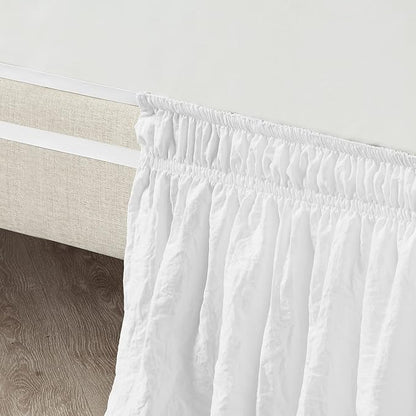 Lush Decor Ruched Ruffle Elastic Easy Wrap Around Bed Skirt Single Twin/Twin XL/Full White - Twin Bed Skirt - Dust Ruffle - White Bedskirts