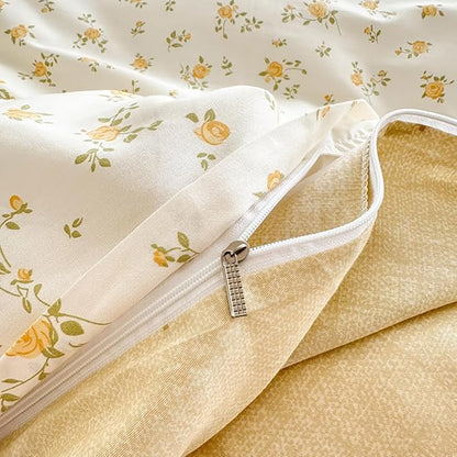 Yellow Comforter Set Full Size - Orange Floral Quilt Bedding Set 3 Pieces, Comforter Set Full, Soft & Lightweight Comforter(79‘’ x 90‘’) for Girl All Season & 2 Pillowcases(30‘’x20‘’)
