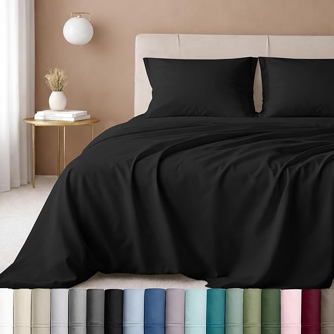 California Design Den Twin Sheets Set - Luxury 600 Thread Count Sateen, Natural 100% Cotton Bed Sheets, Fully Elasticized Deep Pockets, Crisp, Cool and Durable Hotel Quality Bedding - Black