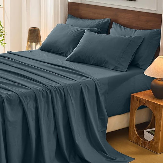 Bedlifes 100% French Flax Linen Sheets Set Queen Size - 6 Piece Extra Deep Pocket 18-24",Soft Breathable Queen Bed Sheets with Temperature Regulating & Moisture-Wicking(Cool Gray