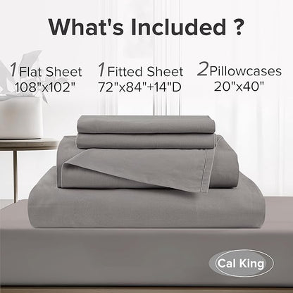 Comfort Spaces 100% Cotton Sheets Cal King, Breathable & Soft Cotton Sheets, Naturally Cool Cotton Bed Sheets with 14" Elastic Pocket Fits up to 16" Mattress, All Season Sheet Set, Dark Gray 4 Piece