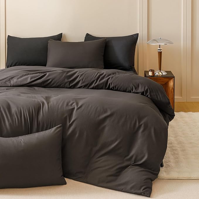 Houseri Dark Brown Comforter Set Queen 3 Piece Dark Chocolate Bedding Queen Size Lightweight Black Coffee Bed Set Soft Comfy Quilt Blanket Queen