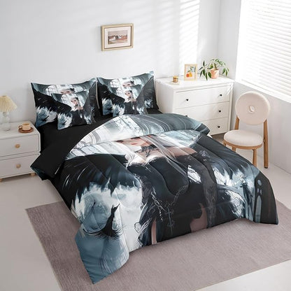 Erosebridal Anime Girl Bedding Sets 7 Piece Full Size, Kawaii Japanese Anime Comforter Set for Kids Boys Teens Adult, Cartoon Girl Bed in A Bag Japan Animation Sheet Set, Machine Washable