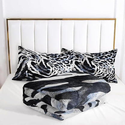 Tiger Stripe Comforter Set Twin Black and White Texture Bedding Sets 3PCS for Kids Teen Adult Boy Room Decor Ultra-Soft Lightweight Microfiber 1 Comforter with 2 Pillowcases