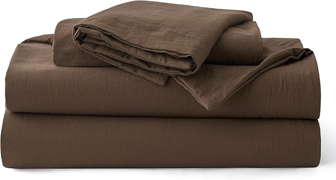 Bedsure 100% Washed Cotton Duvet Cover Queen Size - Brown Minimalist Bedding Set Linen Like - PureWoven Plain Simple & Soft Comforter Cover for All Seasons (Brown, Queen, 90"x90")