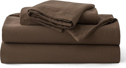 Bedsure 100% Washed Cotton Duvet Cover Cal King - Brown Minimalist Bedding Set Linen Like - PureWoven Plain Simple & Soft Comforter Cover for All Seasons (Brown, California King, 104"x98")