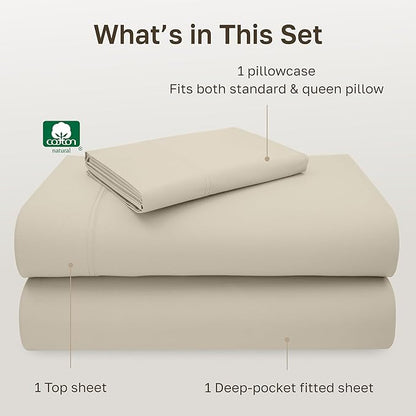 California Design Den Twin XL Sheets Set - 600 Thread Count, 100% Cotton Sateen, Deep Pocket XL Twin Sheets, Soft and Durable Bedding Set - Beige