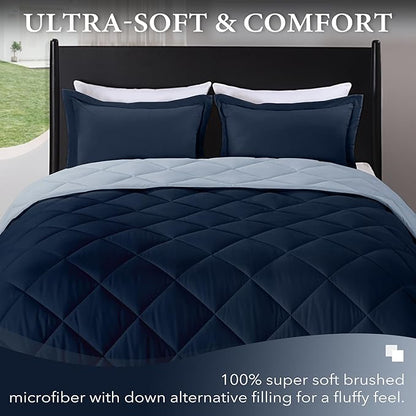 downluxe King Size Comforter Set - Blue and Sapphire King Comforter, Soft Bedding Sets for All Seasons -3 Pieces - 1 Comforter (104"x92") and 2 Pillow Shams(20"x36")