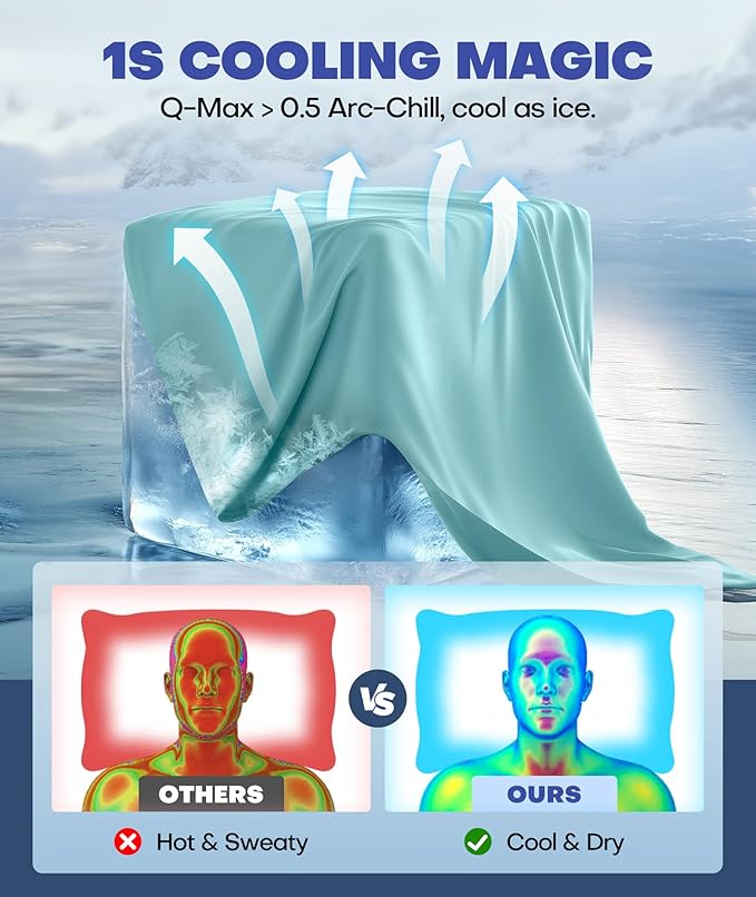 Ice Cooling Pillowcase for Hot Sleepers, Instantly Cool, Stays Cold All Night, Softer Than Silk Pillow Cases, Pillow Covers with Invisible Zipper, Gift for Men & Women - Queen Size, Mint Blue (1 Pack)