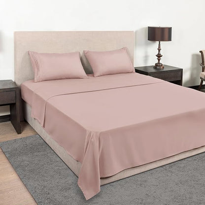 Mejoroom King Size Bed Sheet Set - Hotel Luxury 1800 Bedding Sheets & Pillowcases - 16" Deep Pocket Fitted Sheet, Soft, Breathable, Wrinkle & Fade Resistant - 4 Piece(King, Dusty Pink)