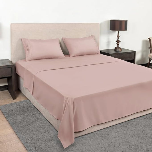 Mejoroom California King Size Sheet Set - Soft Microfiber Bed Sheets,Deep Pocket Fitted Sheet, Breathable, Wrinkle & Fade Resistant - 4 Piece (California King,Dusty Pink)