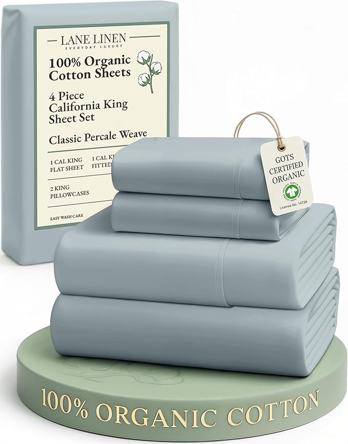 LANE LINEN Sheets for California King Size Bed- 4Pc 100% Organic Cotton Cal King Size Sheets Set, Soft Percale Sheets, Luxury Hotel Sheets, 15" Deep Pocket California King Sheet Set - French Blue