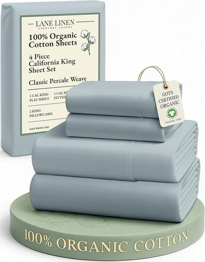 LANE LINEN Sheets for California King Size Bed- 4Pc 100% Organic Cotton Cal King Size Sheets Set, Soft Percale Sheets, Luxury Hotel Sheets, 15" Deep Pocket California King Sheet Set - French Blue